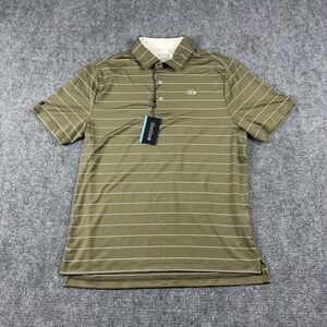 Good Good Stance Stripe Polo Shirt Mens Medium Green Golf Performance Stretch‎